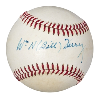 Bill Terry Signed ONL Feeney Baseball (PSA/DNA)